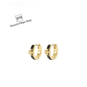 Tory Burch-KIRA ENAMEL HUGGIE EARRING- Black/Gold- with giftbox and dustbag